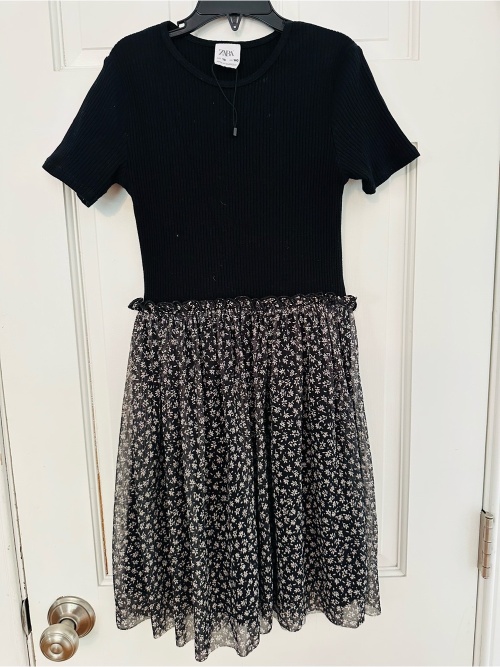 Zara Girls Black Ribbed Sweater Floral Tulle Skirt Dress Sz 10 Back To School